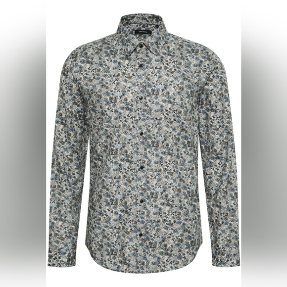 Matinique Grey Blue Floral Long Sleeve Men's Shirt. 100% cotton. Size L - Picture 4 of 14